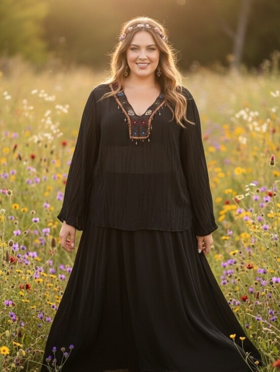 Sunny Leigh Tops - - Sunny Leigh Gypsy Bohemian Plus Size Blouse